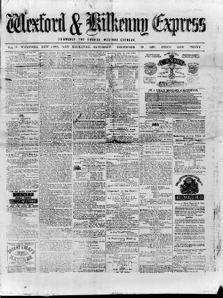 cover page of Wexford and Kilkenny Express published on December 25, 1880