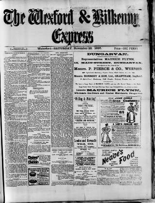 cover page of Wexford and Kilkenny Express published on November 23, 1895