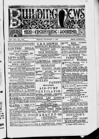 cover page of Building News published on December 25, 1891