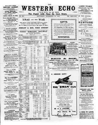 cover page of Western Echo published on December 25, 1915