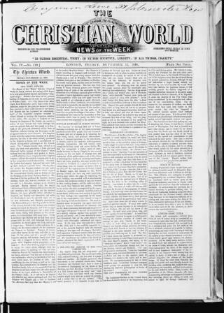 cover page of Christian World published on November 23, 1860