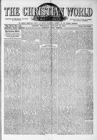 cover page of Christian World published on January 26, 1882