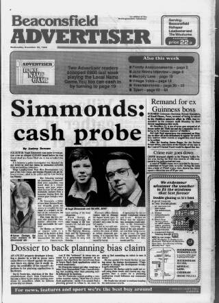 cover page of Beaconsfield Advertiser published on November 23, 1988