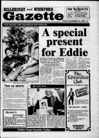 cover page of Billericay Gazette published on December 25, 1987