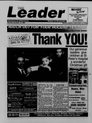 cover page of Chertsey & Addlestone Leader published on December 16, 1999