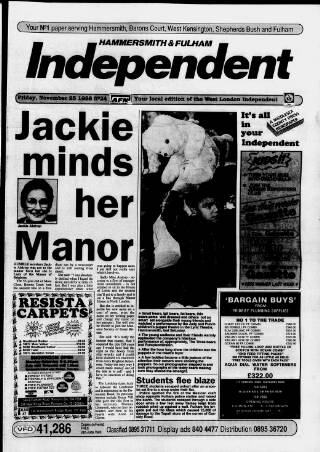 cover page of Hammersmith & Fulham Independent published on November 25, 1988