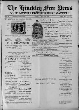 cover page of Hinckley Free Press published on November 24, 1899