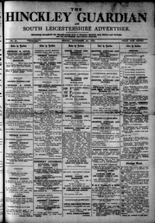 cover page of Hinckley Guardian and South Leicestershire Advertiser published on November 23, 1923