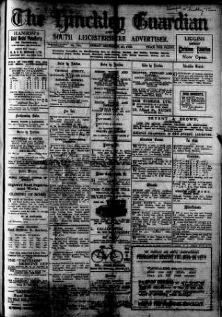 cover page of Hinckley Guardian and South Leicestershire Advertiser published on December 25, 1925