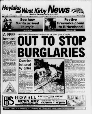 cover page of Hoylake & West Kirby News published on December 8, 1999