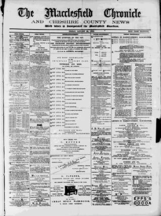 cover page of Macclesfield Chronicle and Cheshire County News published on January 18, 1889