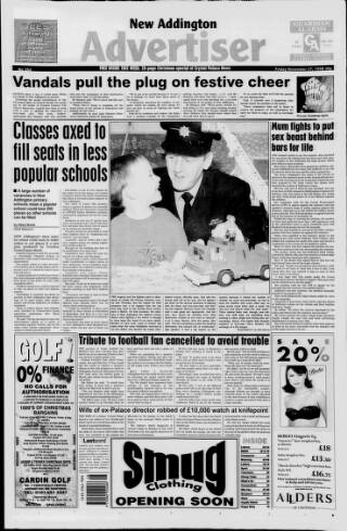 cover page of New Addington Advertiser published on November 27, 1998