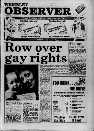 cover page of Wembley Observer published on December 25, 1986