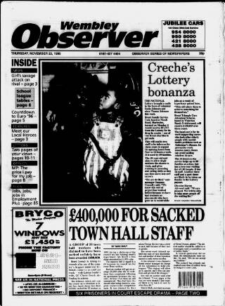 cover page of Wembley Observer published on November 23, 1995