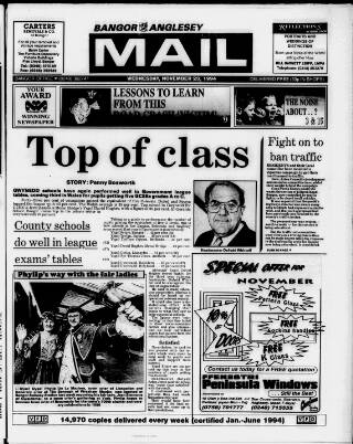 cover page of Bangor, Anglesey Mail published on November 23, 1994