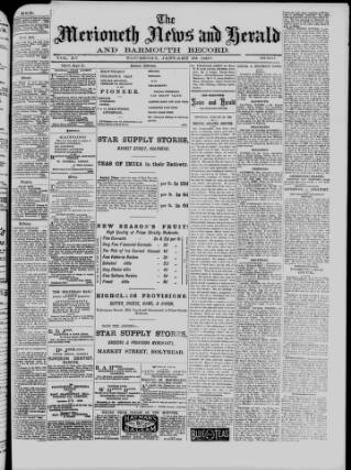 cover page of Merioneth News and Herald and Barmouth Record published on January 26, 1899