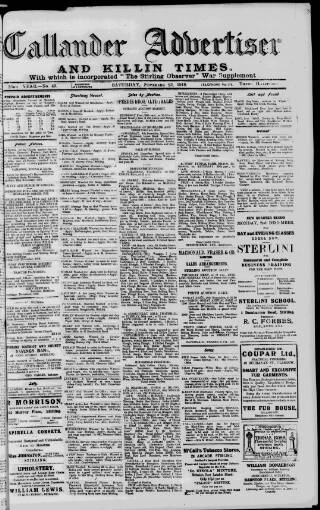 cover page of Callander Advertiser published on November 23, 1918