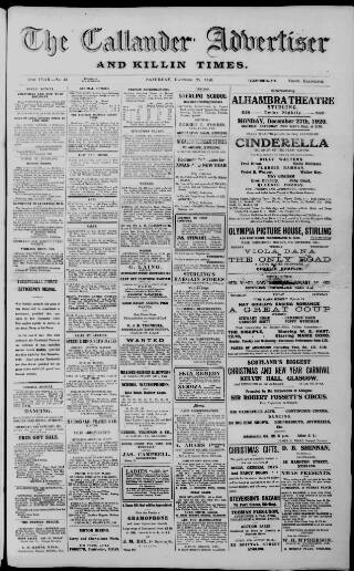 cover page of Callander Advertiser published on December 25, 1920