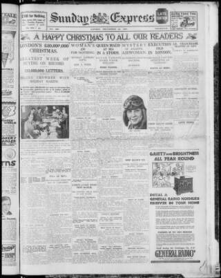 cover page of Sunday Express published on December 25, 1927