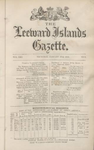 cover page of Leeward Islands Gazette published on January 26, 1893