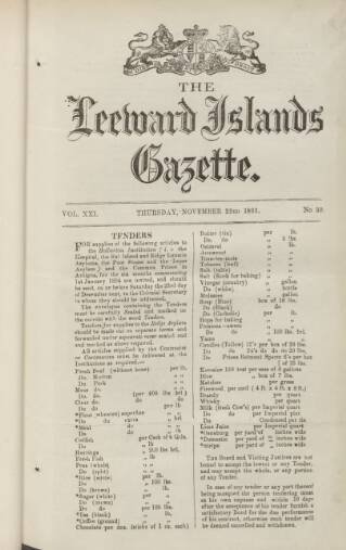 cover page of Leeward Islands Gazette published on November 23, 1893