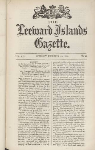 cover page of Leeward Islands Gazette published on December 7, 1893