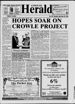 cover page of Axholme Herald published on November 23, 1995