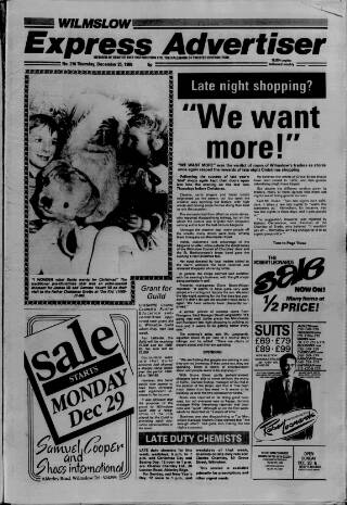 cover page of Wilmslow Express Advertiser published on December 25, 1986