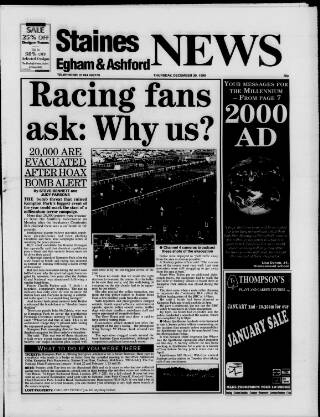 cover page of Staines & Egham News published on December 30, 1999