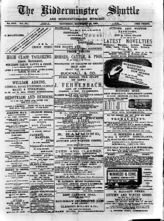 cover page of Kidderminster Shuttle published on November 23, 1889