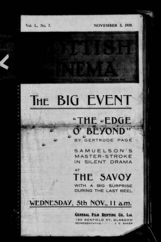 cover page of Scottish Cinema published on November 3, 1919