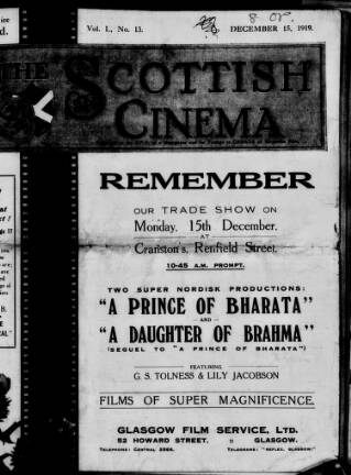 cover page of Scottish Cinema published on December 15, 1919