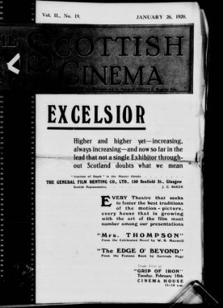 cover page of Scottish Cinema published on January 26, 1920