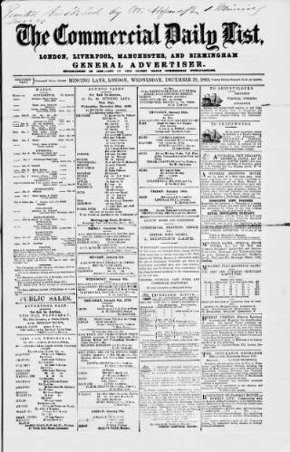 cover page of Commercial Daily List (London) published on December 29, 1869