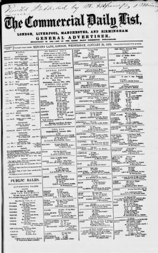 cover page of Commercial Daily List (London) published on January 26, 1870