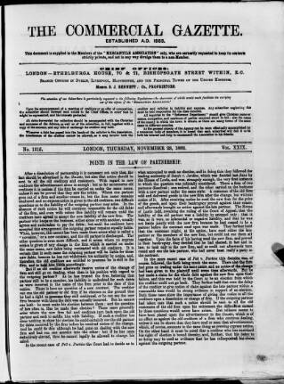 cover page of Commercial Gazette (London) published on November 23, 1882