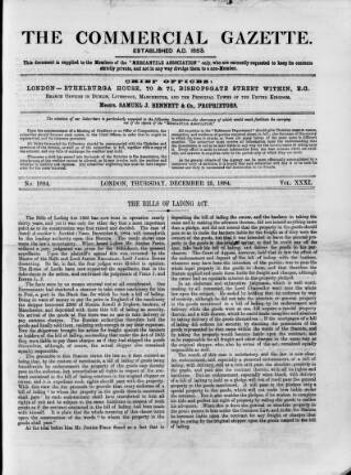 cover page of Commercial Gazette (London) published on December 25, 1884