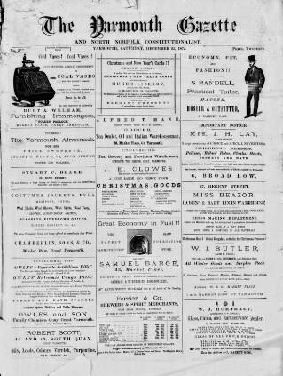 cover page of Yarmouth Gazette and North Norfolk Constitutionalist published on December 25, 1875