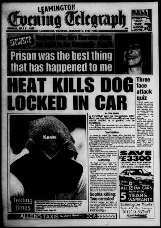 cover page of Leamington Evening Telegraph published on July 31, 1995