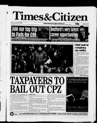 cover page of Bedfordshire Times and Independent published on January 26, 2001