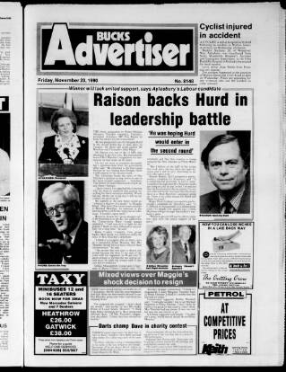 cover page of Bucks Advertiser & Aylesbury News published on November 23, 1990