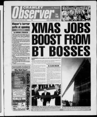 cover page of Crawley and District Observer published on December 25, 2002