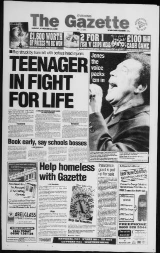 cover page of West Lancashire Evening Gazette published on November 23, 1998