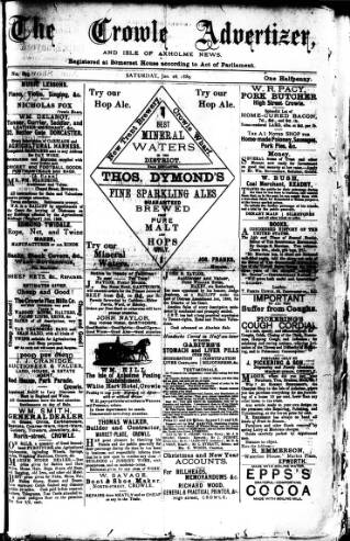 cover page of Crowle Advertiser and Isle of Axholme News published on January 26, 1889