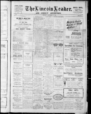 cover page of Lincoln Leader and County Advertiser published on December 25, 1920