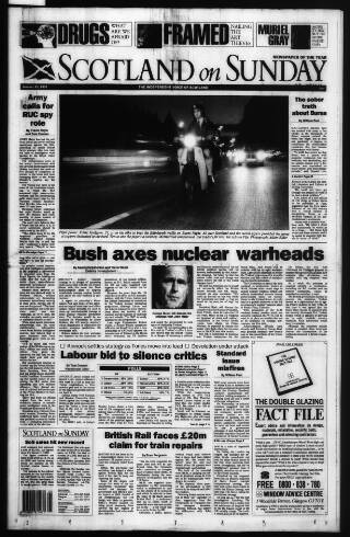 cover page of Scotland on Sunday published on January 26, 1992