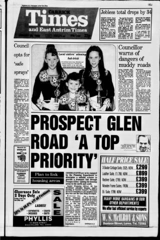 cover page of Carrick Times and East Antrim Times published on January 26, 1989