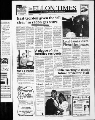 cover page of Ellon Times & East Gordon Advertiser published on November 18, 1993