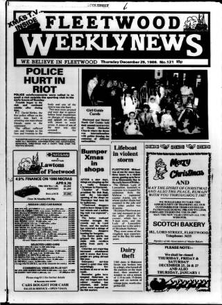 cover page of Fleetwood Weekly News published on December 25, 1986