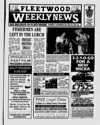 cover page of Fleetwood Weekly News published on November 23, 1995